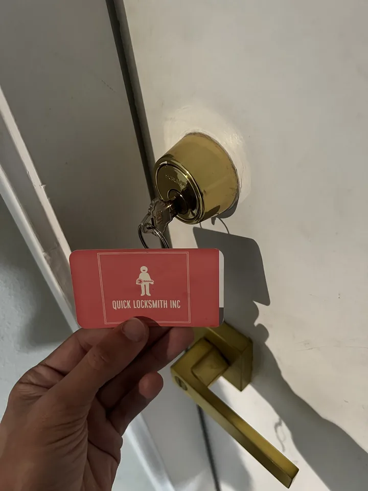 A finished deadbolt with new keys and our card