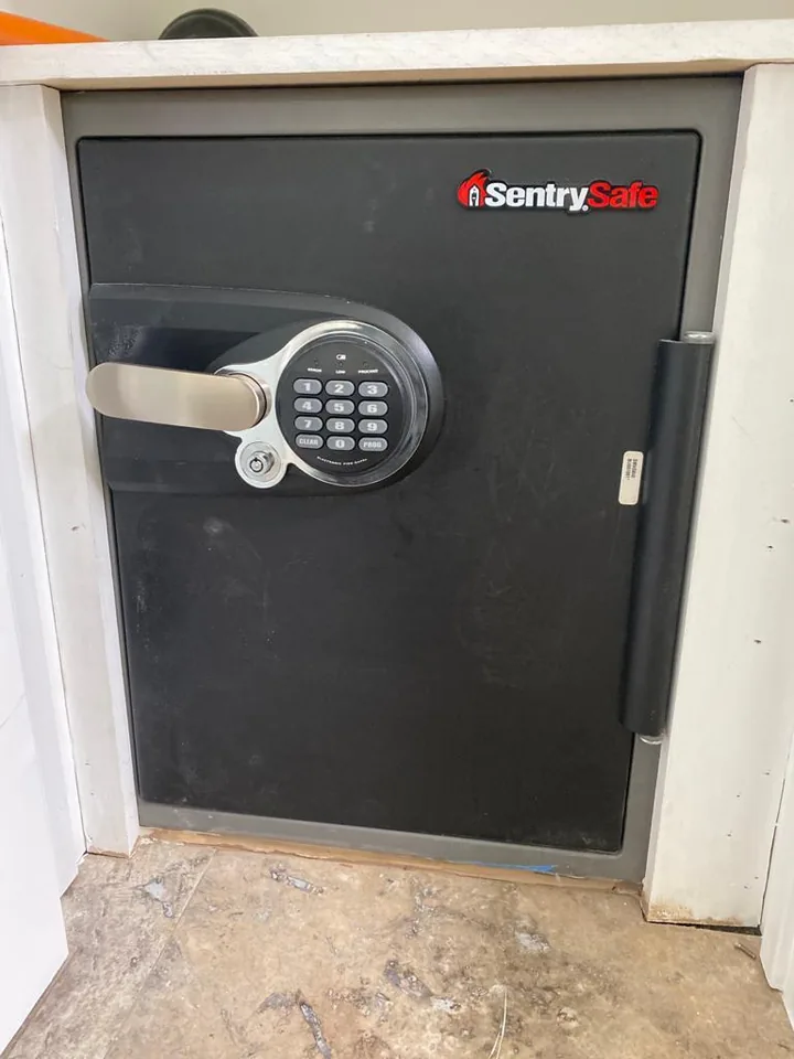A SentrySafe fire safe with an electronic keypad