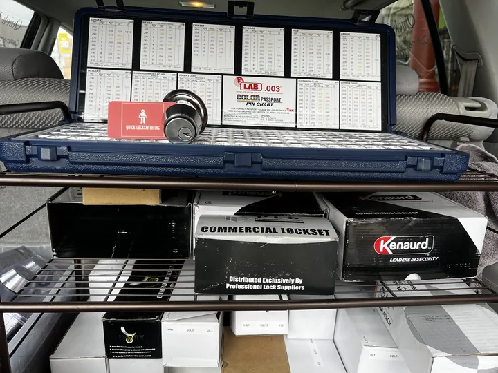 Commercial locksets and pin kit stocked in the van